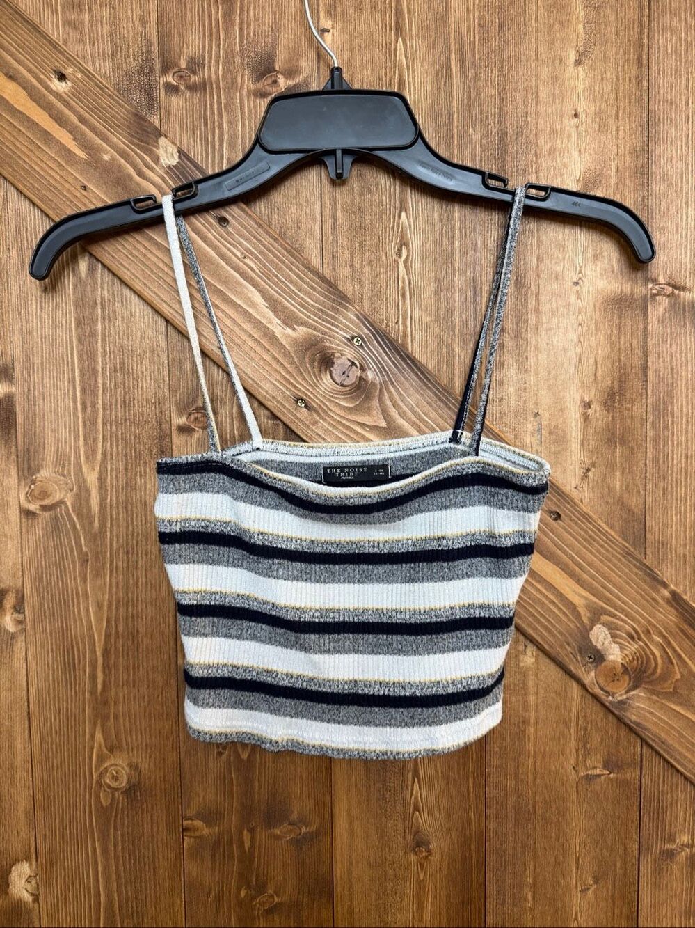 The Noise Tribe Women’s S Black Gray Striped Knit Cropped Cami Tank Top Metallic